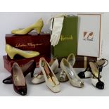 7 pairs of ladies shoes - Ferragamo sling back shoes in black and white marked 6 B approx 4