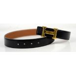 Hermes Constance belt with yellow metal “H” buckle and Black and Tan reversible belt , stamped A