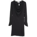 Givenchy Black cocktail dress with cowl neck, slit and button detail to sleeves and flared cuffs,