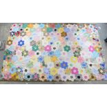 Two Vintage double patchwork quilts , hexagonal design various fabrics , 2 metres 80cm x 178cm the