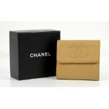 Chanel beige “caviar” leather bi-fold purse wallet, lined with calfskin and moire silk,