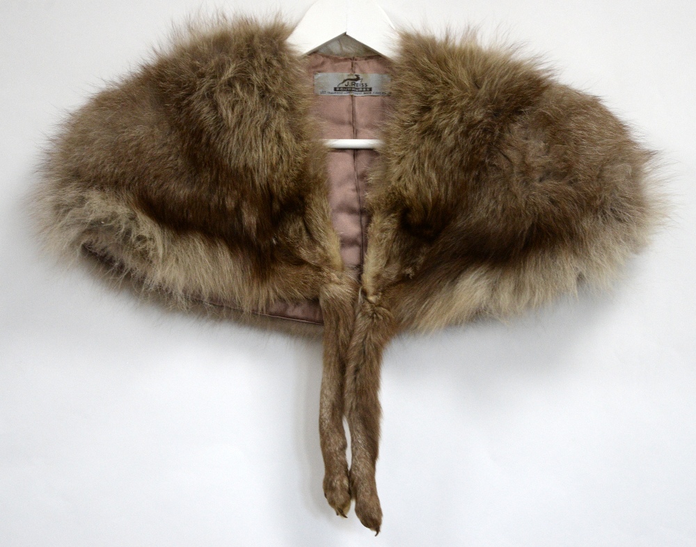 2 1930s/40s Fox fur shoulder capes one black one grey (bearing labels with Art Deco leaping Stag) - Image 3 of 4