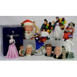 Collection of eleven Royal Doulton figures and jugs,