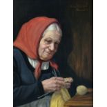 Fritz Muller (1897-) Elderly Lady Knitting, oil on board, 29cm x 27cm Provenance: Stacy Marks