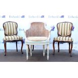 Pair of 20th century French mahogany chairs, and one carver together with a painted French tub chair