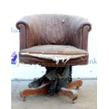 Early 20th century mahogany swivel chair on castors.
