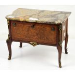 20th century marble topped mahogany and walnut veneered gilt metal mounted miniature chest with