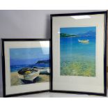 Two limited edition prints of boats signed Fraser, in blue frames.