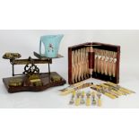 Wade Regency jug, boxed flatware, and a set of scales