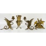 Gilt bronze group of two birds amongst branches, signed indistinctly under the base, pair of cast