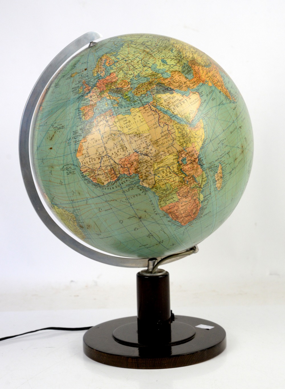 Dr. R. Neuse Columbus desk top terrestrial globe on turned wood stand, H49cm