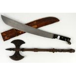 Reproduction war axe and a parang in sheath (2)
