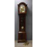 Modern mahogany eight-day longcase clock, the silvered and brassed 30cm dial with triple train