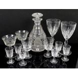 Various crystal cut glasses, etched glasses, and a decanter