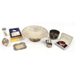 Silver presentation bowl, pin tray and other items