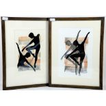 Dorin Elvin, Dancer and Dancer II) woodcuts, signed and marked Unique in pencil, 35cm x 23cm