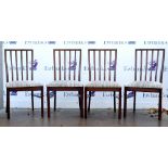 Set of four modern rosewood effect dining chairs on square tapered supports.
