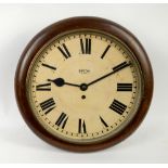 Smith 8 day oak wall clock, dial with Roman numerals, single train movement, with key and