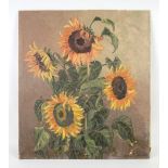 20th Century Still Life of Sunflowers. Indistinctly Signed lower right, possibly Rowbotham Oil on