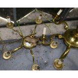 Six branch chandelier H62cm Diameter 72cm, together with a five branch chandelier, H37cm Diameter
