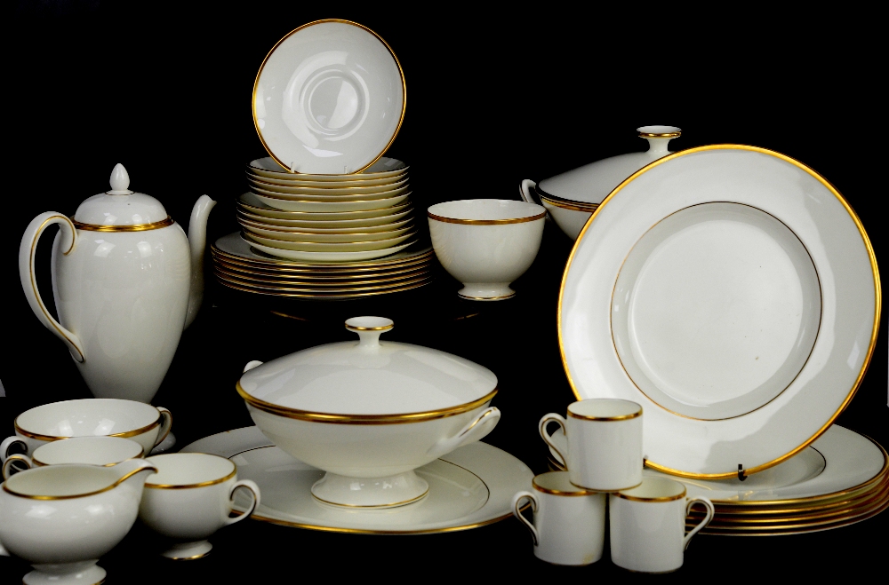 Wedgwood California dinner service in white with gold band, to include coffee pot, cream, sucrier,