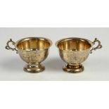 Pair of Swedish silver cups with a pin prick pattern near rim