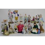 Large collection of various porcelain figurines, to include Royal Doulton ribbon seller, and '