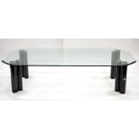 Marco Zanuso for Zanotta, 'Eta Beta' coffee table with bevelled edge glass top and steel legs,