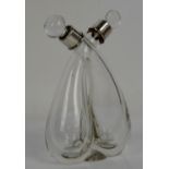 George V silver topped twin oil and vinegar pourer with stoppers, B'ham 1912