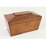 19th century mahogany tea caddy of sarcophagus form 31W x 19D x 15H