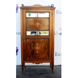Early 20th century side cabinet with marquetry inlaid decoration and mirrored door to reveal