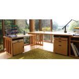 Heal's large corner office desk in ash, made up of two sections, with filing drawers beneath,