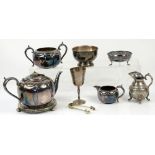 Silver plated items to include a three piece tea-service, bowl, cream jug, etc.