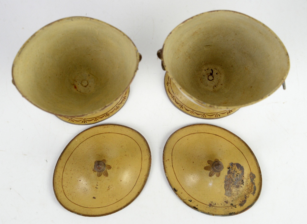 AMENDED DESCRIPTION Pair of Toleware Chestnut Urns - Image 2 of 4