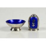 Danish sterling silver and enamel cruet open salt and pepper