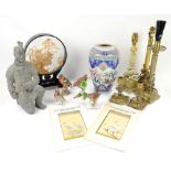 Goebel birds, oriental style vase, corinthium column lamp bases, decorative items of brassware and