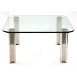 Zanotta glass topped side table with shaped chrome legs, w80 x d80 x h40cmProvenance:  This lot is