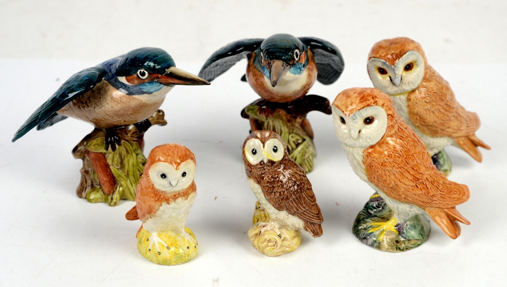 Four Beswick owls and two Beswick Kingfishers (6 in lot)