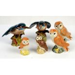 Four Beswick owls and two Beswick Kingfishers (6 in lot)