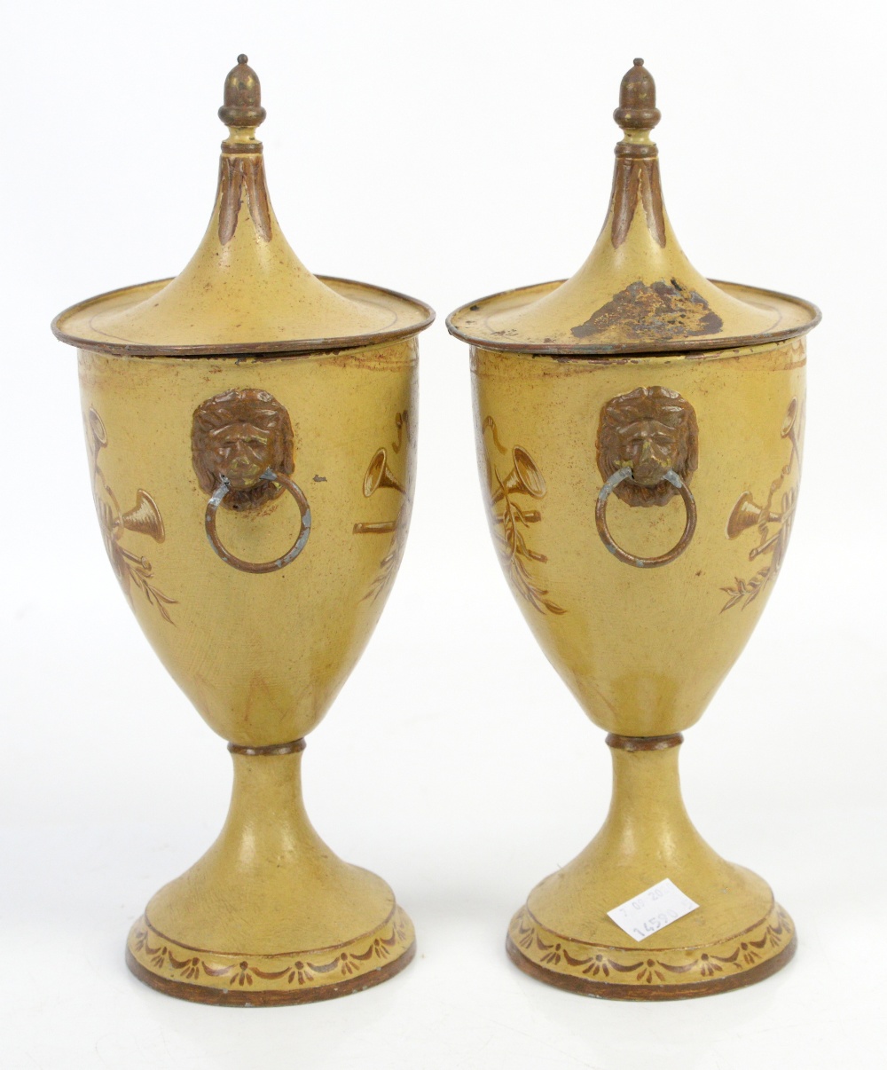 AMENDED DESCRIPTION Pair of Toleware Chestnut Urns - Image 4 of 4