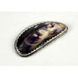 19th century white metal an shell pocket snuff box