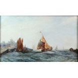 English School, early 20th century, fishing boats in a swell; and steamer and fishing boats off