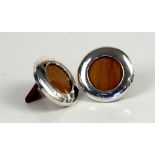 Pair of round wooden backed silver photo frames by Searle & Co B'ham 1918, 7.5cm diameter One with