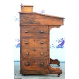 Victorian walnut Davenport with line inlaid decoration, fall flap, drawers and dummy drawers,