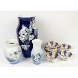 Three Royal Copenhagen vases, Paragon cups and saucers, Dresden style ovoid pot on three legs, and