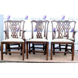 Set of six mahogany 19th century Chippendale style dining chairs with drop in seats together with