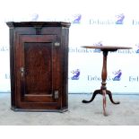 19th century oak corner cabinet 94H x 69W together with a circular tilt top table. 71H x 55 Diameter