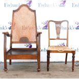 19th century mahogany caned back armchair on bun feet and an early 20th century child's chair.