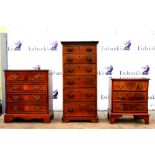 Early 20th century narrow chest of 6 graduated drawers and two reproduction chests of drawers Narrow