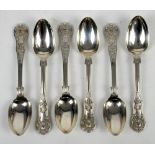 Set of six kings pattern provincial silver spoons by J&JW Exeter 1869, 6 oz. 188 gr.